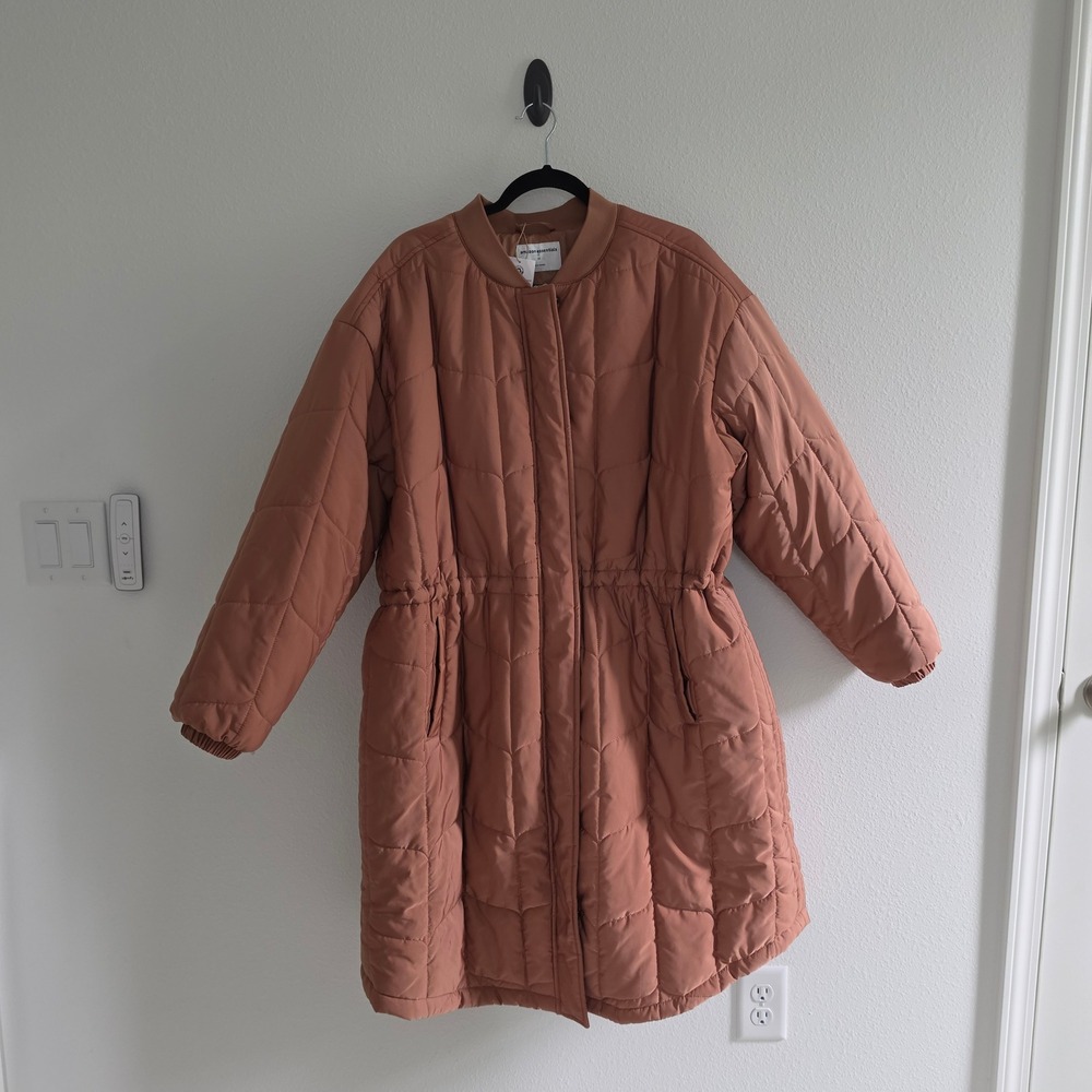 Women size 3X Clay Brown Quilted Longline Liner winter puffer coat NWT